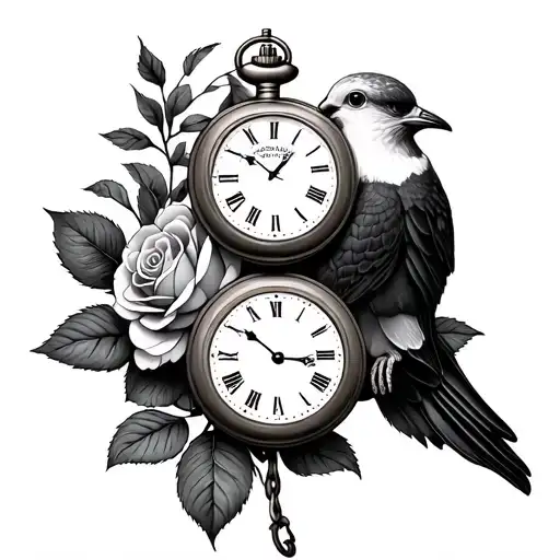 Dove Holding Pocket Watch Rose Intertwined