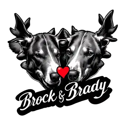 Brock And Brady In Cursive Writing And A Red Heart In Between The Names All In A Straight Line