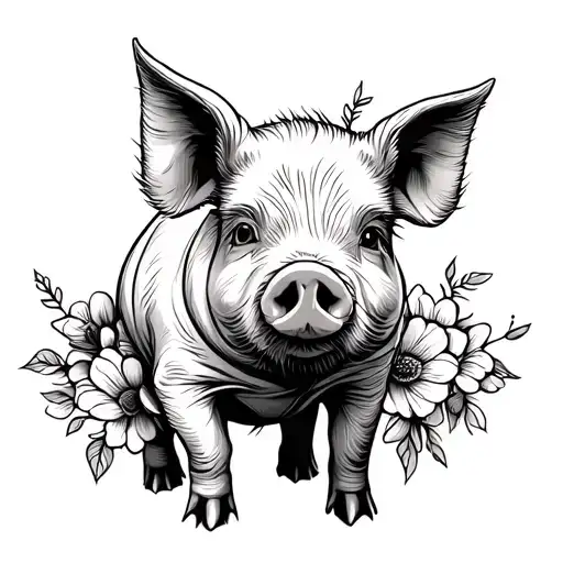 A Pig And Flowers In One Continuous Line Art Style