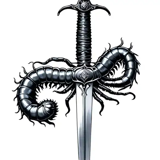 Centipede Spiral Around Sword On Thigh