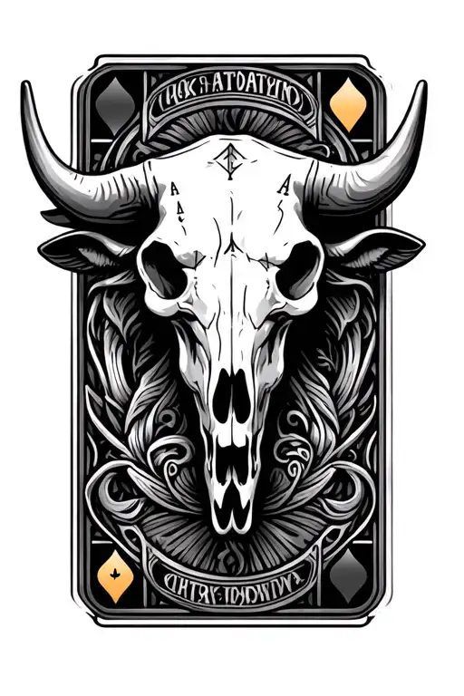 Bull Skull With Playing Cards Forming