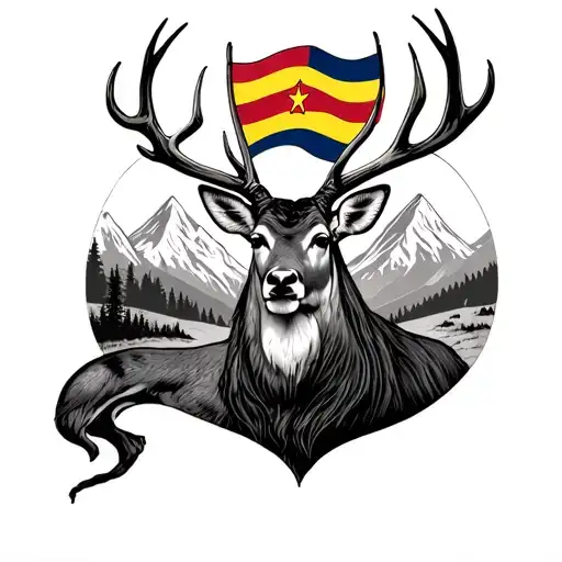 Deer With Catalan Flag On Horns Stars And Mountains