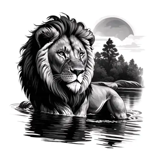 Large Lion Small Lion In The River