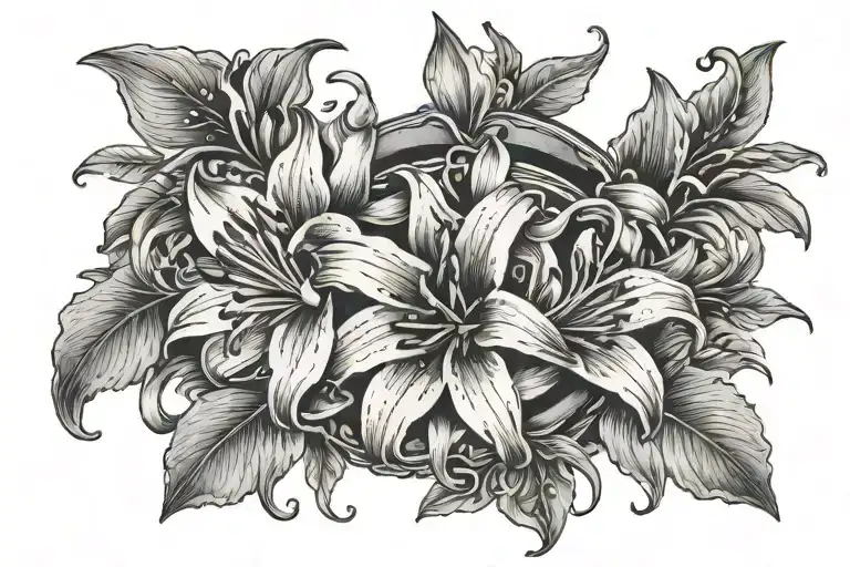 Ring With Lilies And Honeysuckles Flowers