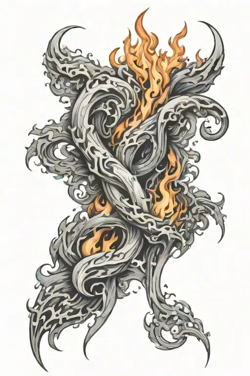 An Elemental Tattoo Featuring Fire And Water Intertwined