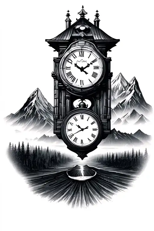 Men's Full Sleeve Clock Mountains