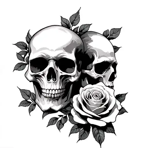 Two Skulls Looking At Rose