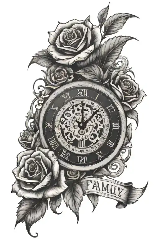 Clock Surrounded By Roses And The Inscription Family Underneath