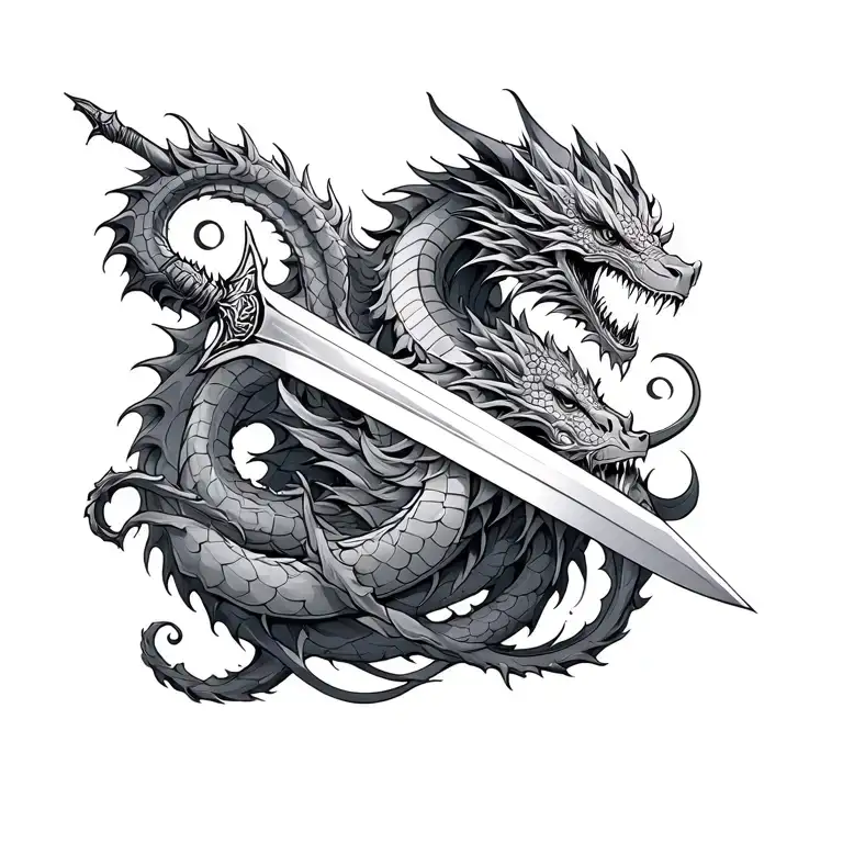 Sword And Dragon Intertwined