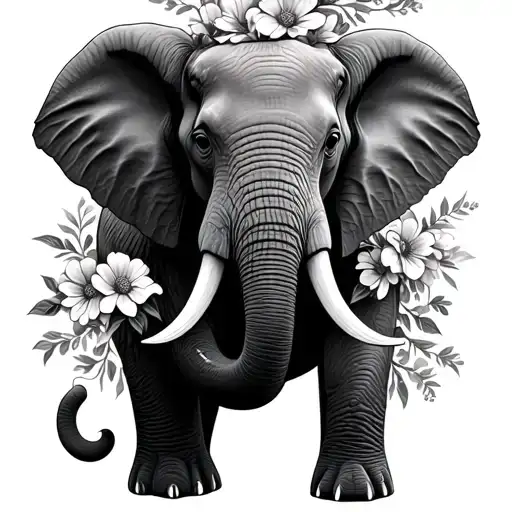 Elephant With Flowers Blooming