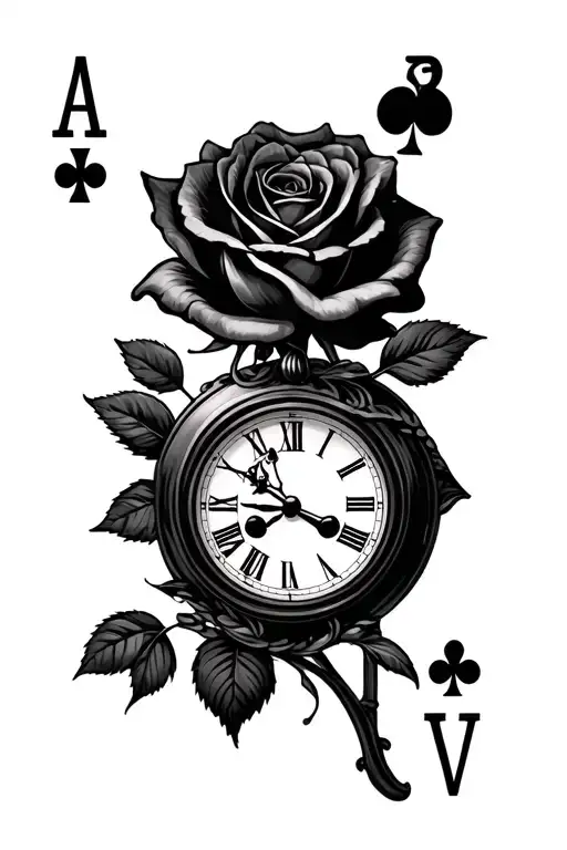 Ace Card Clock And Rose Wrapped