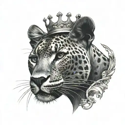 A Black Leopard With A Crown On It And Looking Down Gracefully