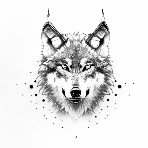 Wolf With Green Eyes And Taurus Symbol On The Head