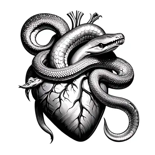 A Corn Snake Wrapped Around A Realistic Heart