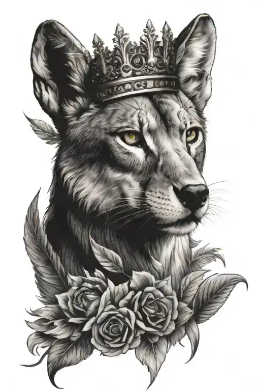 A Lioness Wearing A Crown With A Wolf And An Owl With Outstretched Wings