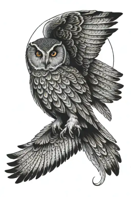 Owl Flying And Moon Rising