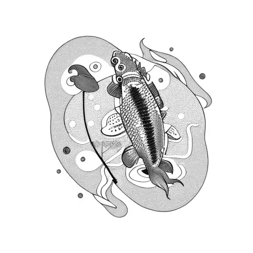 A Koi Fish Transforming Into A Guitar With Floral Patterns