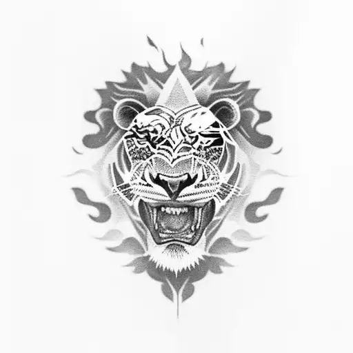 A Black-grey Tattoo Of A Lion And A Tiger Clinking Beer Bottles