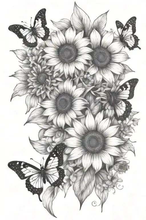 Sunflower Poppy Lily Daisy Butterfly And Bee