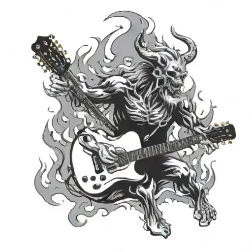 A Demonic Figure Playing A Guitar With Flames And Smoke Swirling Around It