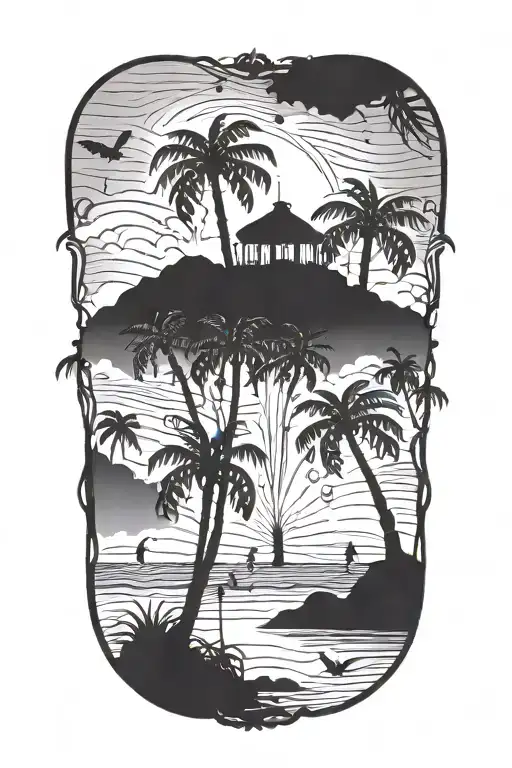 Skeleton Palm Trees In A Whimsical Tim Burton Style