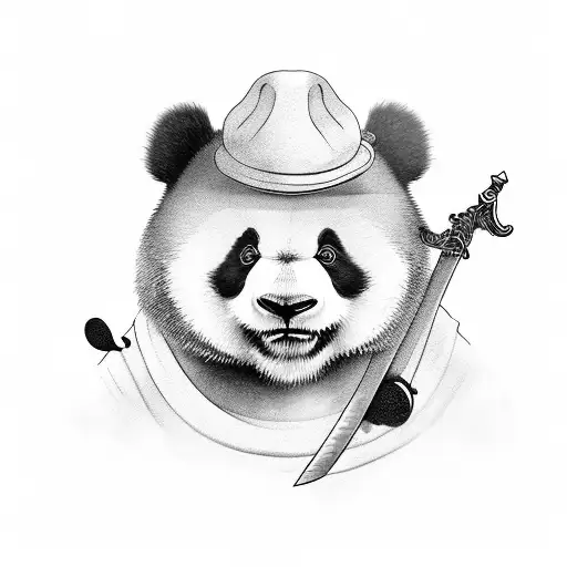 Panda With A Sword And Wearing A Hat