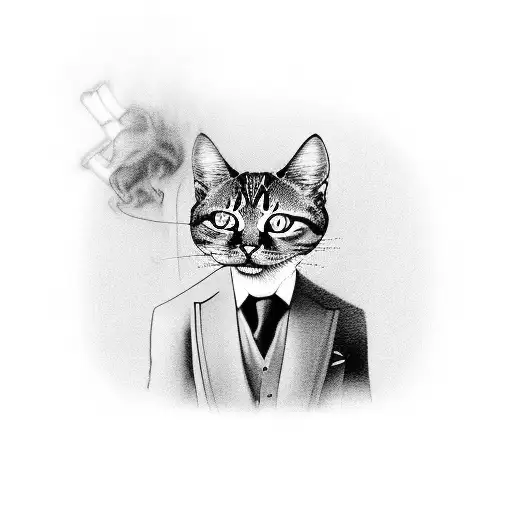 Cat In Suit With Ciggar