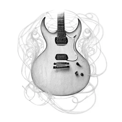 A Guitar With The String Along The Neck Swirling Into The Word Mayo