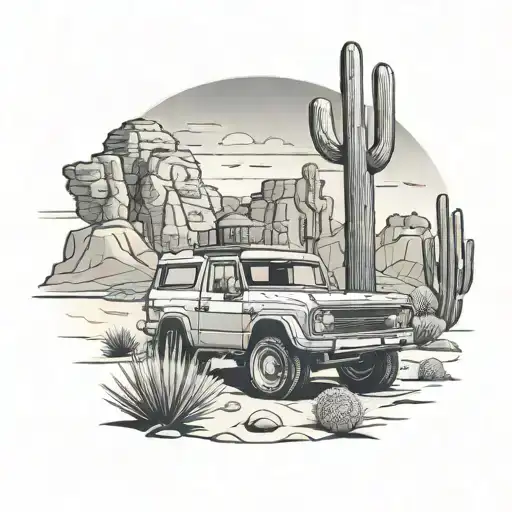 Ford Bronco And Cactus Desert Landscape Filled With Cacti