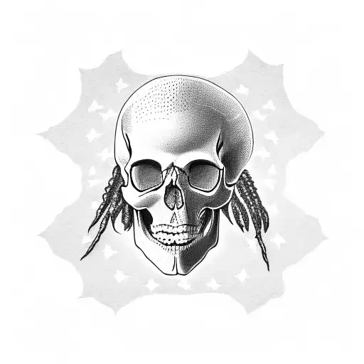 A Skull Of An African American Biker With Dreadlocks And An American Flag Bandana In Dotwork Style