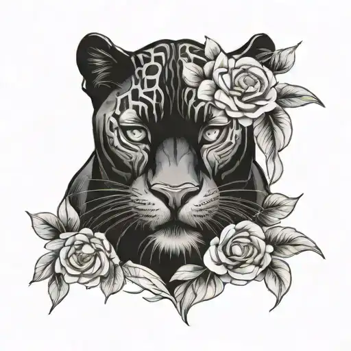 Black Panther With Flowers Intertwined