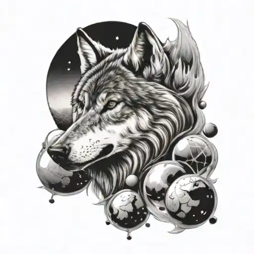 Wolf Surrounded By Planets