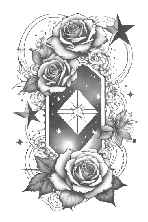 Tesseract With Roses And Stars Around It