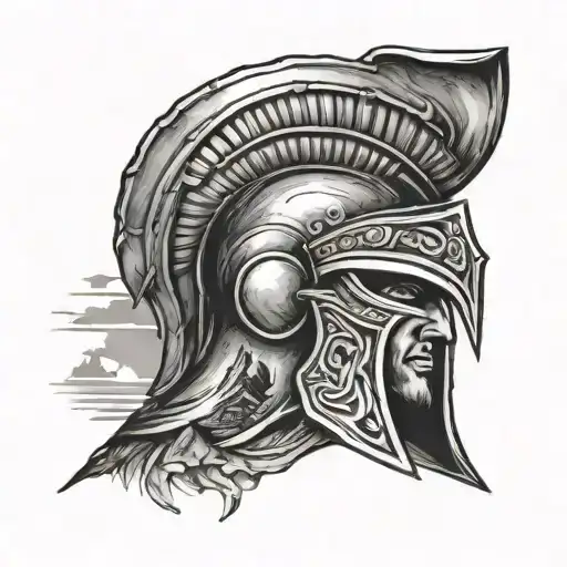 A Spartan Helmet With A Canary Island Landscape Inside