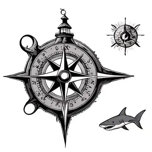 Light House Shark Compass Surrounded By Various