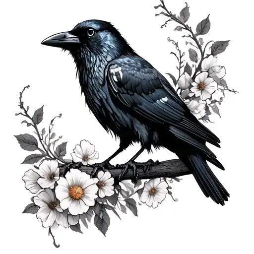 Catrina Looking At A Raven With Marigold Surrounding Her