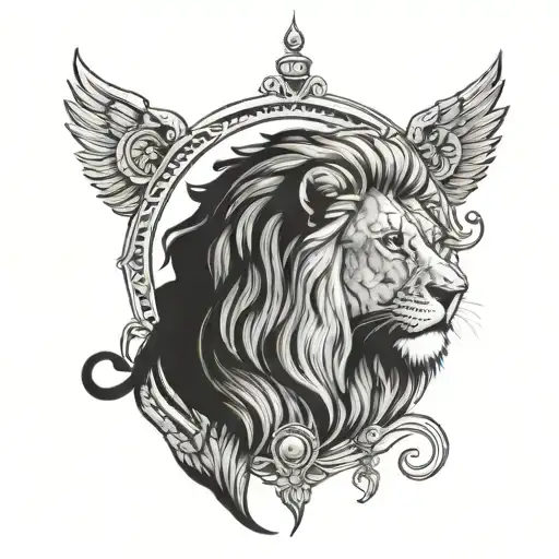 Lion With A Moon Behind And Roman Numbers