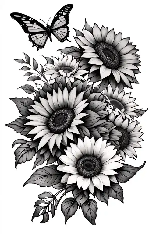 Floral Sleeve With Sunflowers And Butterflies