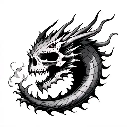 Skull On Fire Breathing Dragon