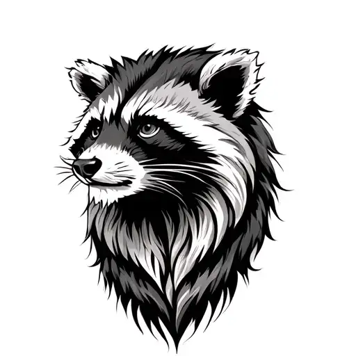 Half Raccoon Half Lion Standing Side By Side Profile Traditional