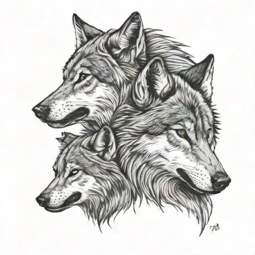 Calm Wolf Profile On Right And Snarling Wolf Profile On Left