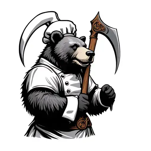 Half Bear Half Chef Holding A Scythe