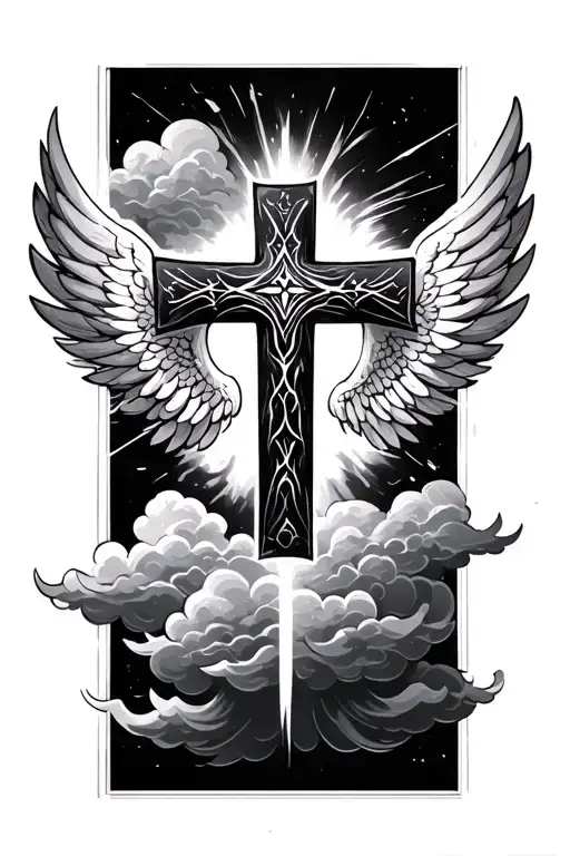 Cross W Wings Clouds Forming The Shape