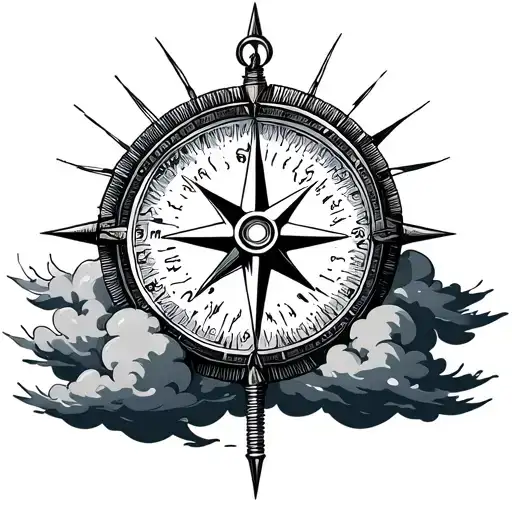 Compass In Clouds With Sun Beam Cutting