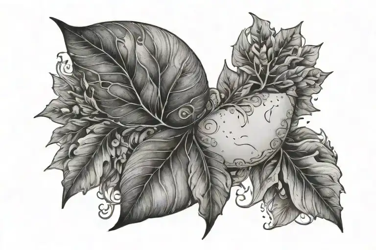 Half Moon And Leaves Each Side