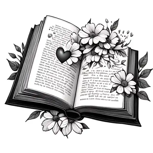 Open Book With Small Flowers And Tiny Heart Surrounded