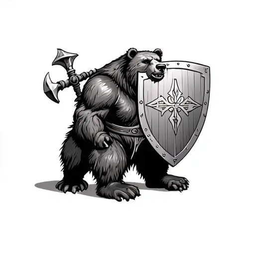 Runic Bear With Shield And Mace In Paws