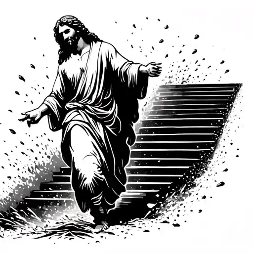 Black And White Simple Lines Of Jesus Walking Away And Dust Kicking Up From His Steps