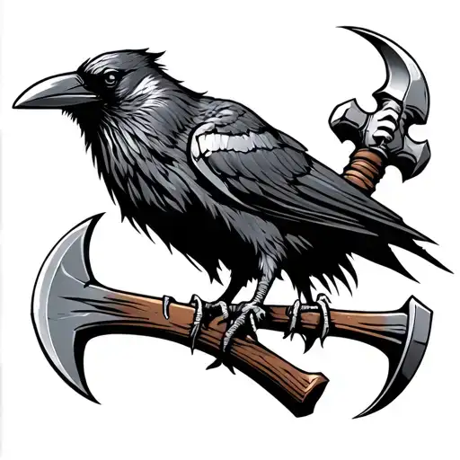 Crow Holding An Axe And Thor Hammer