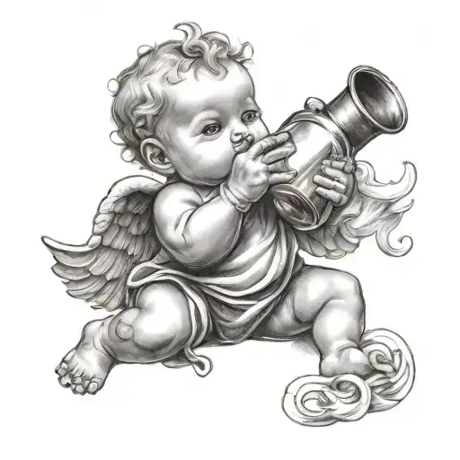 Baby Angel Holding Bottle Smoking